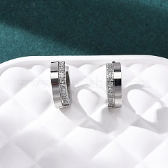 304ステンレススチールキュービックジルコニアフープピアス  316ステンレス鋼  プラチナ  13.5x4mm&nbsp;EJEW-D331-12P
