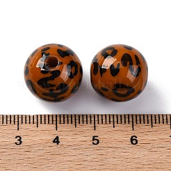 不透明なアクリルビーズ  ラウンド  ヒョウ柄の模様で  サドルブラウン  15mm  穴：2.5mm&nbsp;X-OACR-Q102-01B