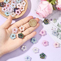 35個 7色UVメッキ不透明アクリルビーズ  虹色の  花  ミックスカラー  18x19x6.5mm  穴：3mm  5個/カラー&nbsp;OACR-YW0003-89
