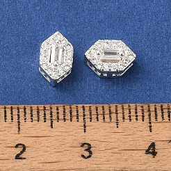 真鍮マイクロペーブクリアキュービックジルコニアビーズ  カドミウムフリー＆ニッケルフリー＆鉛フリー  六角  925銀メッキ  8x5x4mm  穴：1x4mm&nbsp;KK-G503-17S