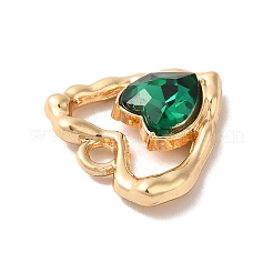 ラックメッキ合金パンツ  ガラスと  ニッケルフリー  ハートチャーム  ゴールドカラー  濃い緑  19x19x5mm  穴：2.3mm&nbsp;PALLOY-Q443-04G-05