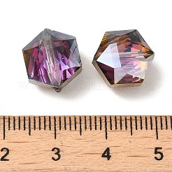 電気メッキガラスビーズ  半分メッキ  多面カット  六角  パープル  11x12x7mm  穴：1mm&nbsp;EGLA-D022-01