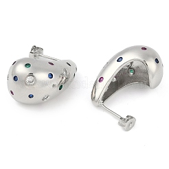 Rack Plating Teardrop Brass Pave Cubic Zirconia Stud Earrings for Women&nbsp;EJEW-Z059-06P