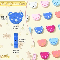 天然木プリントビーズ80個  染め  クマ  ミックスカラー  19x25x6mm  穴：2mm&nbsp;WOOD-YW0001-40
