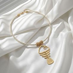 Summer Beach Alloy Fishbone Pendant White Twisted Cord Necklaces for Women&nbsp;WGD5CD2-01