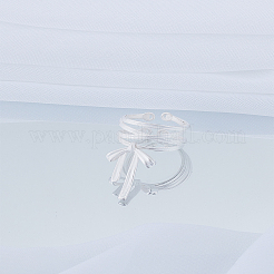 女性用 蝶結び真鍮調節可能カフリング 1個  マットシルバーカラー  蝶結び：22x14.5mm  10mm  内径: 調節可能&nbsp;RJEW-LP0002-45