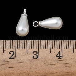 ABSプラスチックパールペンダント  ティアドロップ  合金ループ付き  プラチナ  13.5x6mm  穴：1.6mm&nbsp;FIND-Z105-03B-02P