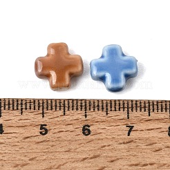 手作りの陶器ビーズ  クロス  光沢釉の磁器  ミックスカラー  11x11.5x5.5mm  穴：2mm&nbsp;PR-CBA64B6-08