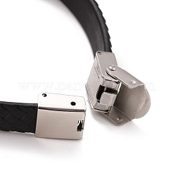 201 Stainless Steel Rectangle Link Bracelet with PU Leather Cord for Men Women&nbsp;BJEW-G649-07P-03