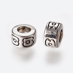 チベット風ヨーロピアンビーズ  カドミウムフリー＆鉛フリー  コラム  アンティークシルバー  7x4mm  穴：4mm&nbsp;MPDL-Q200-AS-LF