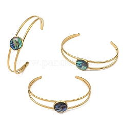 304 Stainless Steel & Natural Paua Shell Cuff Bangles for Women&nbsp;BJEW-JB14122-02