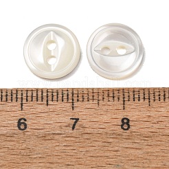 キャッツアイスタイルの天然シェルボタン  魚眼レンズ型2穴フラット丸ボタン  貝殻色  11x1.5mm  穴：1.8mm&nbsp;SH-CBAA69B-01G