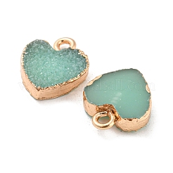 金色の亜鉛合金のチャームを持つ樹脂  ハート  淡いターコイズ  12x15mm&nbsp;RESI-CJC0009-04D