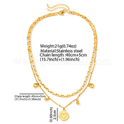 304 Stainless Steel Disc Heart Pendant Double Layer Necklaces for Women&nbsp;WG4F0FA-01