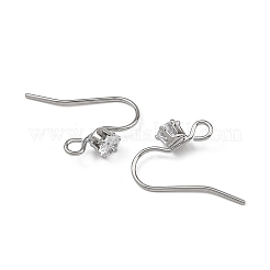シェグレース 真鍮 パヴェ キュービックジルコニア イヤリング金具  耳ワイヤー  プラチナ  15x4.5mm  穴：2mm  ピン：0.8mm&nbsp;XGRQ4S090-743P