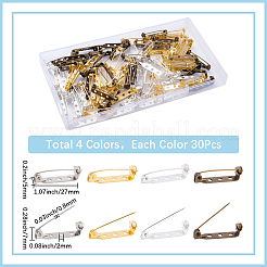 鉄製ブローチ金具 120種類 4個  バックバーピン  ミックスカラー  27~33x5x7mm  穴：1.5~2mm  30個/スタイル&nbsp;IFIN-SP0001-34