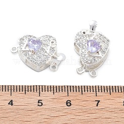真鍮マイクロキュービックジルコニアボックスの留め金を開く  ガラスと  ハート  1連  2穴  銀  スミレ  4mm  穴：14x20x9mm&nbsp;KK-B125-07S-02