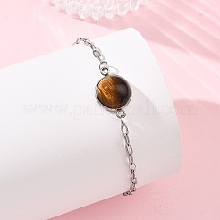 半円形の天然宝石ビーズリンクブレスレット  女性用304ステンレススチールアズキチェーンブレスレット  7.44インチ（18.9cm）&nbsp;BJEW-JB14118