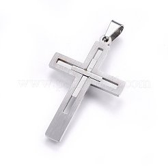 変色しにくい304ステンレススチールペンダント  クロス  ステンレス鋼色  45x29x4mm  穴：8x5mm&nbsp;STAS-O108-67P