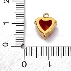 304ステンレススチールラインストーンペンダント  PVD真空メッキ  ハート  18KGP本金メッキ  ライトシャム  11x9.5x5mm  穴：1.6mm&nbsp;STAS-P386-01G-06