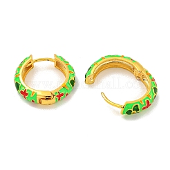 ラックメッキブラスフープピアス  花のエナメル  カドミウムフリー＆鉛フリー  長持ちメッキ  18KGP本金メッキ  ミックスカラー  19x4.5mm&nbsp;EJEW-C102-45G