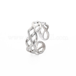 変色しない 304 ステンレススチール 菱形 中空 オープン カフ リング 女性用  ステンレス鋼色  usサイズ6 3/4(17.1mm)&nbsp;RJEW-S405-214P