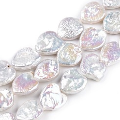 天然有核バロックケシパールビーズ連売り  ハート  貝殻色  12~16.5x11.5~15x3~5.5mm  穴：0.6mm  約28~33個/連  14.88~15.28''（37.8~38.8センチメートル）&nbsp;PEAR-S022-A
