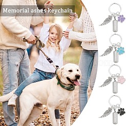 合金エナメル犬の足跡と304ステンレススチールカプセルペンダントキーホルダー  スプリットキーリングとウィングペンダント付き  車のキーバッグの装飾用  ミックスカラー  6cm  4色  1pc /カラー  4個/セット&nbsp;KEYC-AB00045