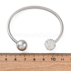 304ステンレススチール製カフバングル  女性のためのトルクバングル  ポリマークレイラインストーン付き  ステンレス鋼色  内径：1-3/4x2-1/4インチ（4.4x5.6cm）&nbsp;BJEW-A036-05P