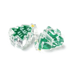クリスマスデコレーションテーマの不透明アクリルビーズとエナメル  グリーン  クリスマスツリー  23x17x8.5mm  穴：3.5mm&nbsp;LS-OACR-Z021-01L