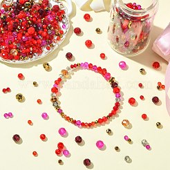 1000個 3種類のガラスロンデルビーズ  多面カット  レッド  4~8mm&nbsp;GLAA-CJC0009-09B
