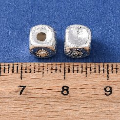 真鍮ビーズ  テクスチャードキューブ  カドミウムフリー＆鉛フリー  ラックめっき  長持ちメッキ  925銀メッキ  6.5x6x6mm  穴：2.4mm&nbsp;KK-C157-08B-S
