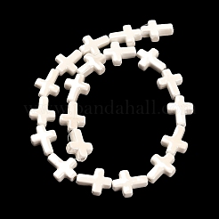 手作りの陶器ビーズ  光沢釉の磁器  クロス  フローラルホワイト  16~17x13~13.5x5.5mm  穴：1.4mm  約20個/連  13.39インチ（34cm）&nbsp;PORC-F010-12