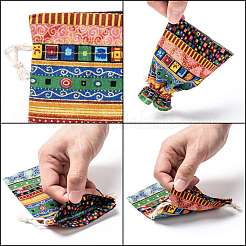 エスニックな布地ラッピングポーチ巾着袋  長方形  ミックスカラー  14x10cm&nbsp;ABAG-R006-10x14-01