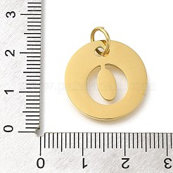イオンプレーティング（IP）304ステンレスペンダント  丸カン付き  レーザー切断  レターチャーム付きフラットラウンド  18KGP本金メッキ  アルファベットのO  20x1mm  穴：4.5mm&nbsp;STAS-M074-01G-O