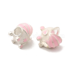 合金エナメルヨーロピアンビーズ  大穴ビーズ  乳母車  ピンク  13.5x13x10.5mm  穴：4mm&nbsp;FIND-C077-03