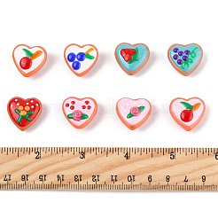 8Pcs 8 Colors Painted Glass Beads Enamel Beads Heart with Fruit&nbsp;LAMP-FS0001-51