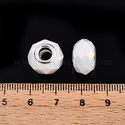 ガラスヨーロピアンビーズ  大穴ビーズ  真鍮のコア付き  ABカラーメッキ  多面カット  ロンデル  ホワイト  13.5~14x9~9.5mm  穴：5mm&nbsp;GPDL-N004-A14mm-A02