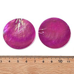 スプレー塗装された天然カピス貝のペンダント  ディスクチャーム  ABカラー  カメリア  39.5~40x1~2mm  穴：1.2~1.4mm&nbsp;SSHEL-Z002-01E