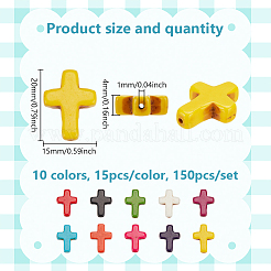 100色の合成ターコイズビーズ連売り10本  染め  クロス  ミックスカラー  20x15x4mm  穴：1mm  10個/カラー&nbsp;TURQ-AR0001-51