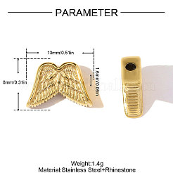304ステンレススチールビーズ  翼  イオンプレーティング（ip）  鏡面研磨仕上げ  18KGP本金メッキ  13x8mm  穴：1.6mm&nbsp;STAS-OY010-85G