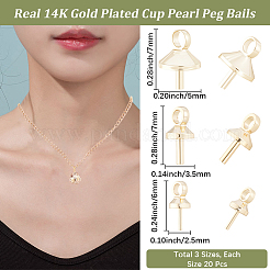60Pcs 3 Styles Brass Cup Pearl Peg Bails Pin Pendants&nbsp;KK-BBC0028-88G