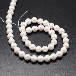 シェルパールビーズ連売り  ラウンド  ホワイト  12mm  穴：1mm  約32個/連  15.7インチ&nbsp;X-BSHE-E008-12mm-12