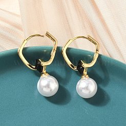 丸い真鍮ガラスのフレンチフックピアス  ABSの模造パールと  ニッケルフリー  18KGP本金メッキ  29x18x10mm&nbsp;EJEW-Z152-04G