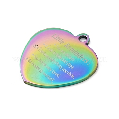 ステンレスペンダント201個  メッセージチャーム  ハートチャーム  虹色  37x35x1.8mm  穴：3.5mm&nbsp;STAS-R002-09A
