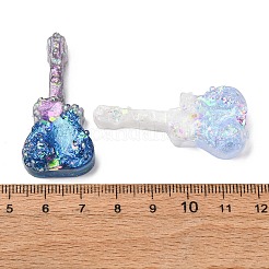 蓄光透明樹脂カボション  ギター  グリッターパウダー付き  暗闇で光る  ミックスカラー  44x20.5x10mm&nbsp;CRES-L045-18