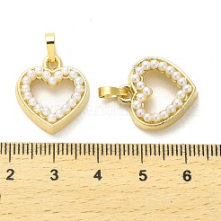 ラックメッキ真鍮、プラスチックパールペンダント  長持ちメッキ  鉛フリー＆カドミウムフリー  ハートチャーム  18KGP本金メッキ  18.5x17x7mm  穴：6.5x3.5mm&nbsp;KK-L210-009G