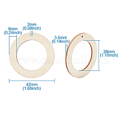 ウッドペンダント  リング  アンティークホワイト  42x2.5~3mm  穴：2mm&nbsp;WOOD-TAC0003-05B
