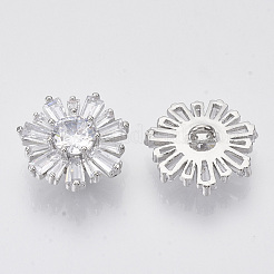 真鍮シャンクボタン  マイクロパヴェキュービックジルコニア付き  花  透明  プラチナ  18x8mm  穴：1.6mm&nbsp;BUTT-S025-001