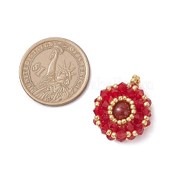 天然カーネリアン（染色＆ハート型）とガラスシードビーズのフラットラウンドいペンダント  25.5x20.5x8.5mm  穴：2mm&nbsp;PALLOY-MZ00950-07